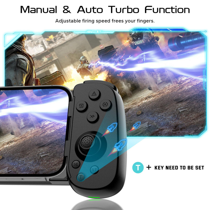 Joso Phone Controller for iPhone/Android/PC, D6 Wireless Game Controller for Switch/PS3/PS4 with Hall Joystick/Turbo/6-Axis Gyro/Dual Motor, iOS Android Controller Support Cloud Gaming/Remote Play Black