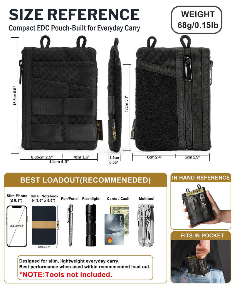 VIPERADE VE18 EDC Pouch, Pocket Organizer for Men, EDC Pocket Organizer, 3 Slots with 2 Zipper Pockets, Multitool Pouch khaki