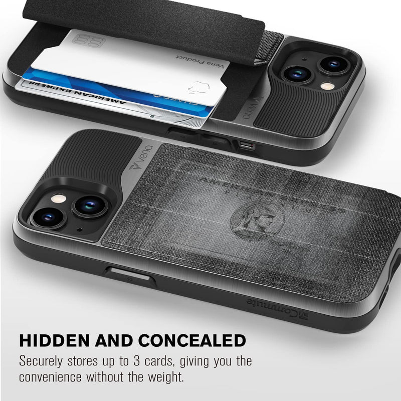 VENA vCommute Wallet Case Compatible with Apple iPhone 14 (6.1"-inch), (Military Grade Drop Protection) Flip Leather Cover Card Slot Holder with Kickstand - Slate Black