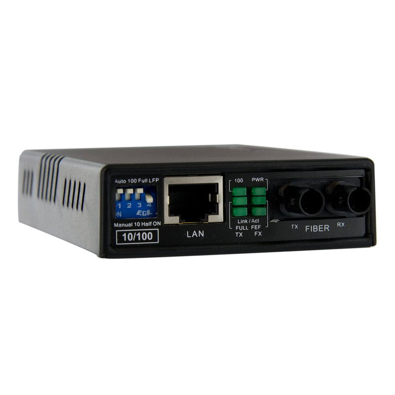 StarTech.com 10/100 Mbps Ethernet to Fiber Optic Media Converter - ST Multimode - 1310nm - 2km - Full/Half Duplex , TAA (MCM110ST2) No Mount | Plastic