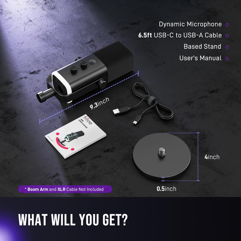 FIFINE USB/XLR Dynamic Microphone for Podcast Recording, PC Computer Gaming Streaming Mic with RGB Light, Mute Button, Headphones Jack, Desktop Stand, Vocal Mic for Singing YouTube-AmpliGame AM8 Black