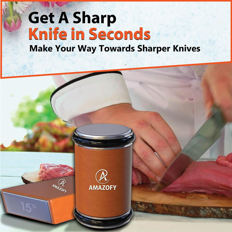 Knife Sharpener Tool, Rolling Knife Sharpener Kit, Knife Sharpening with Diamonds and Ceramic for Steel of Any Hardness, Kitchen Knife Sharpener with Adjustable 15 & 20° Magnetic Angle Base