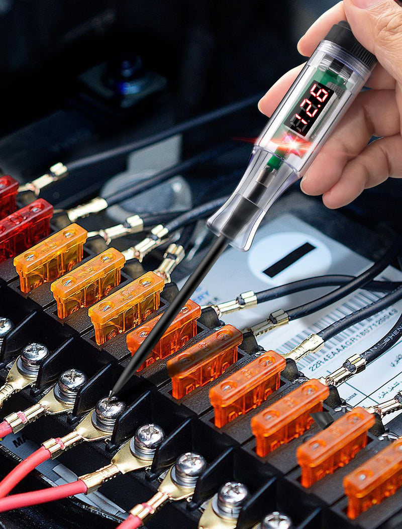 Test Light Automotive 5-90V Digital LED Circuit Tester with Voltage Display, Auto Bidirectional Voltage Tester, Electric Test Pen with Extended Spring Wire & Probe for Car RV Fuse Checker