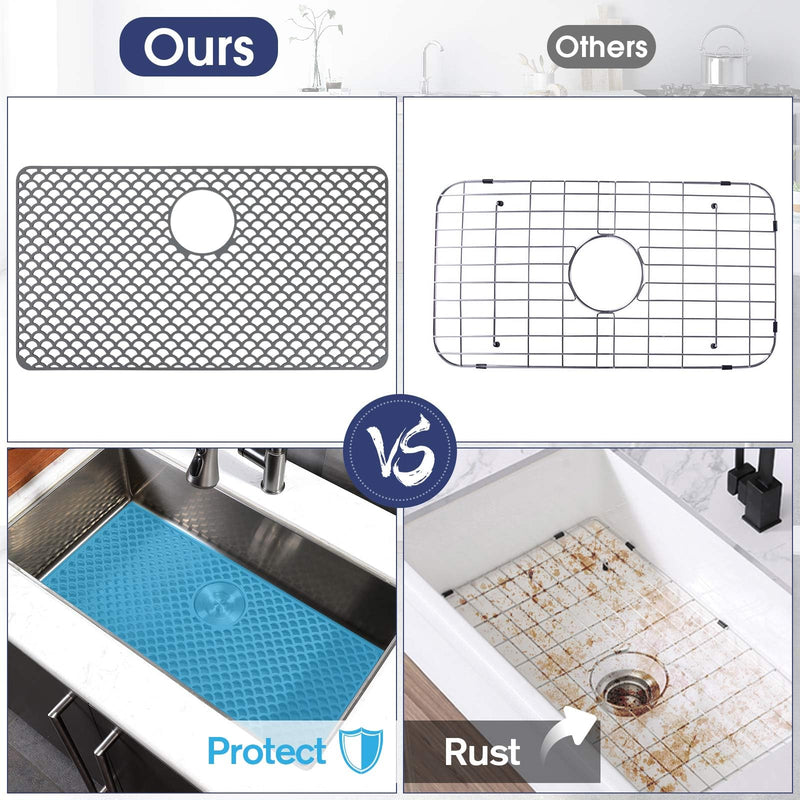 Snuggery Silicone Sink Protector - 28"x15" Rear Drain Hole, Heat Resistant Non-slip Dishwasher Suitable, Large Sink Mat for Farmhouse Kitchen 28x15 (rear drain)