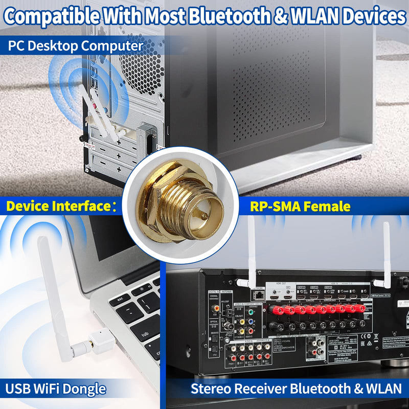 Bingfu Dual Band WiFi 2.4GHz 5GHz 5.8GHz 8dBi MIMO RP-SMA Male White Antenna (2-Pack) for WiFi Router Wireless Network Card USB Adapter Security IP Camera Video Surveillance Monitor 2-Pack [RP-SMA] Male Antenna - White