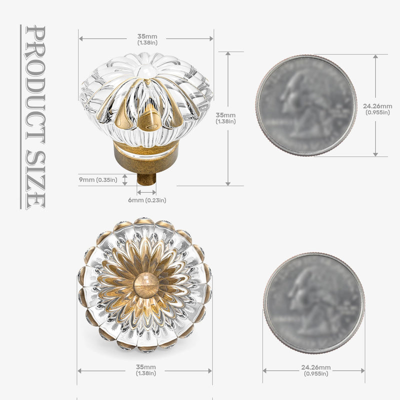 Crystal Cabinet Knobs Cabinets Knob, 8 Pack Flower Antique Brass Vintage Glass Clear Crystal Small Pull for Closet Dresser Drawers Cupboard,Retro Pulls Old Style Bronze Drawer Handle 8pack Antique Brass Bronze