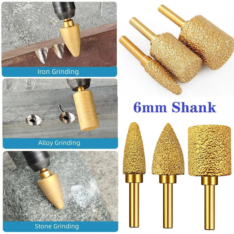 Diamond Grinding Head 25mm Cylinder Type 6mm Round Handle Coarse Grit Polishing Burr for Wood Stone Carving Metal Grinding Stainless Steel Deburring Ceramic Trimming (1 Piece)