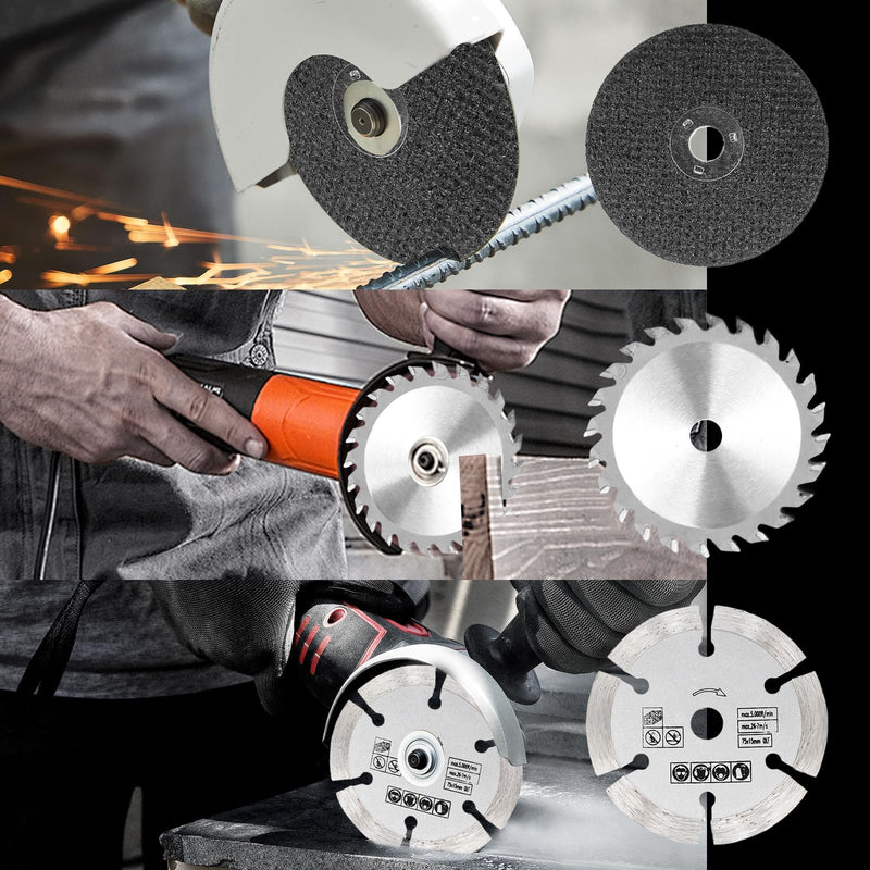 Set of 23 Cutting Discs and Flap Discs 75 mm, Angle Grinder Accessories with HSS Circular Saw Blades, Carbide Cutting Disc, Diameter 10 mm Bore, Grinding Cutting Polishing Metal Wood Plastic