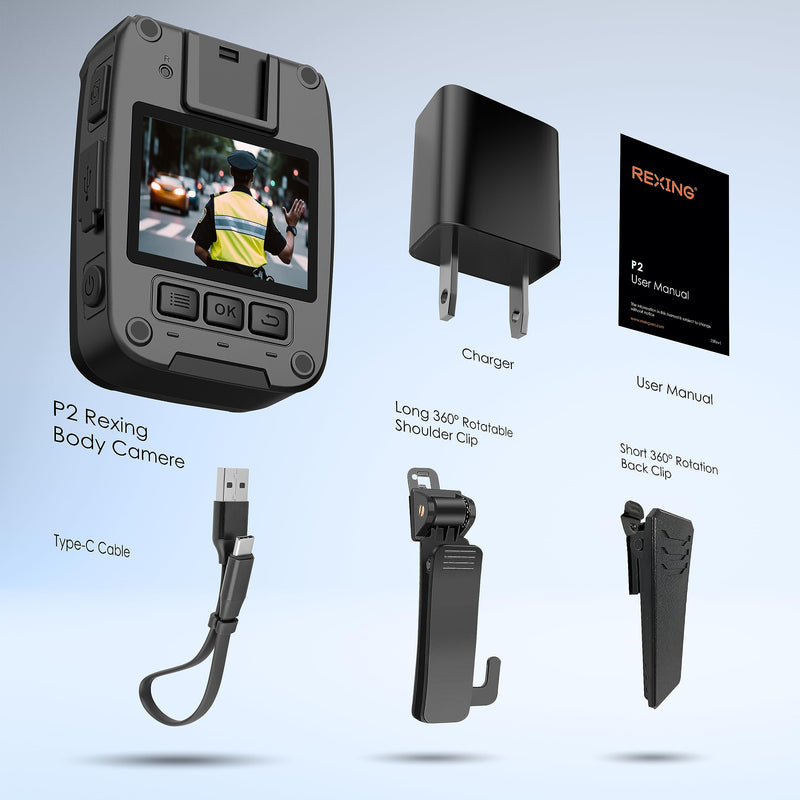 P2 FHD Body Camera - 1080P FHD Body Cam with Infrared Night Vision, Lightweight Wearable Camera, Video Surveillance, 8X Digital Zoom, 170 Degree Lens