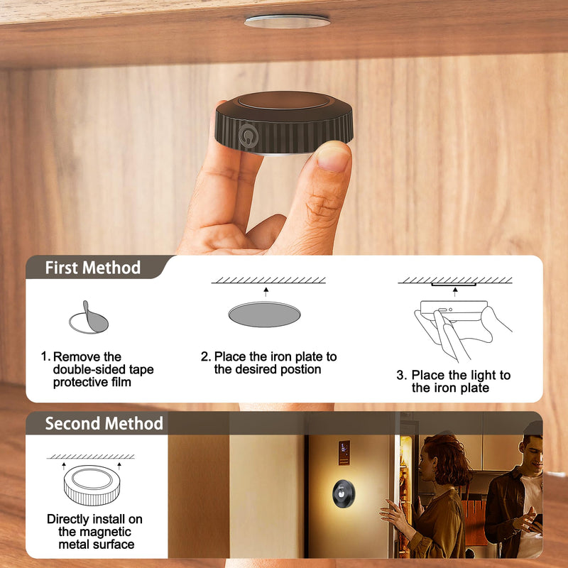 Zeadio LED Puck Cabinet Lights with Remote Control, Rechargeable Under Cabinet Lighting Stick on Tap Push Dimmable Push Lights for ‎Living Room, Bedroom, Storage Room etc (Pack of 6) Pack of 6