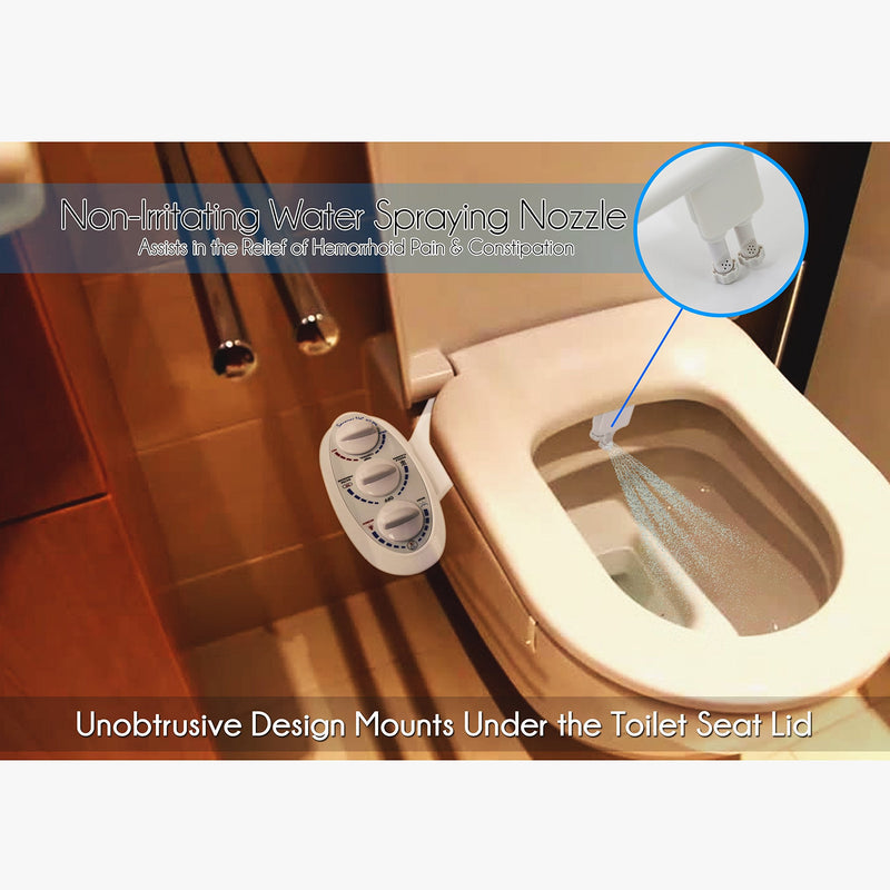 Serenelife Bathroom Bidet Seat Attachment - Fresh & Hot Water Adjustable Function with Plastic Sprayer for Full Cleaning - Standard Non-Electric Mechanical Self Clean Personal Hygiene