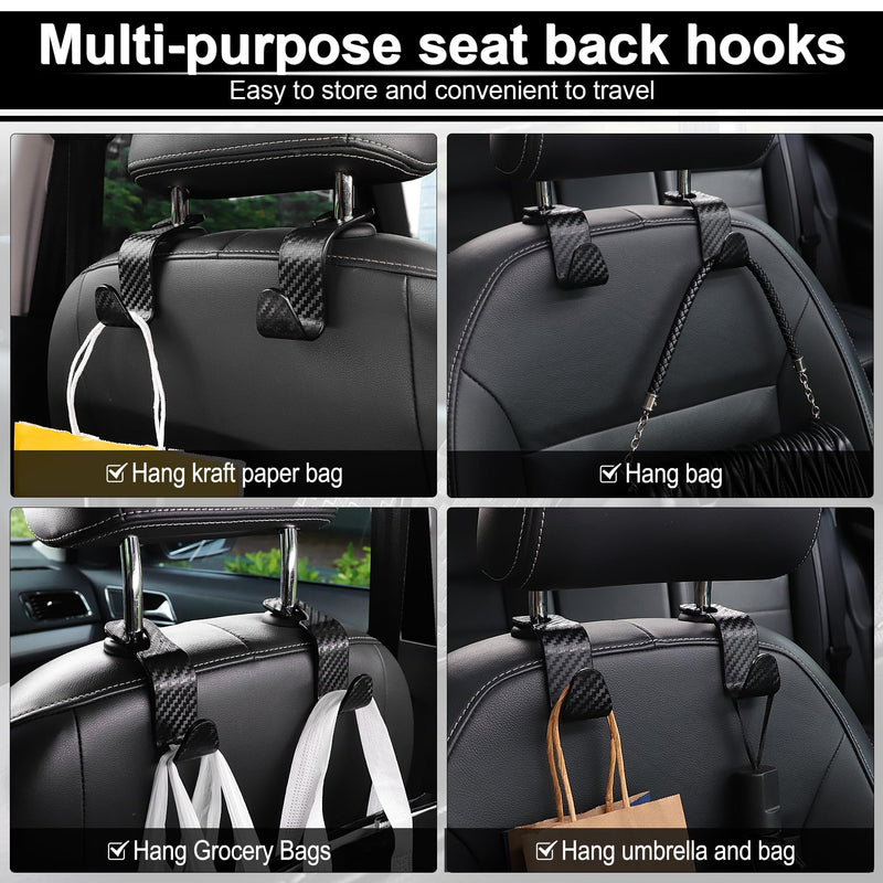 LivTee Car Purse Hook, Headrest Hook for Car, 4 Pack Universal Auto Car Seat Headrest Hook Hangers Organizer for Purse Coat Umbrellas Grocery Bags Handbag, Car Accessories - Carbon Fiber Black Black-CF