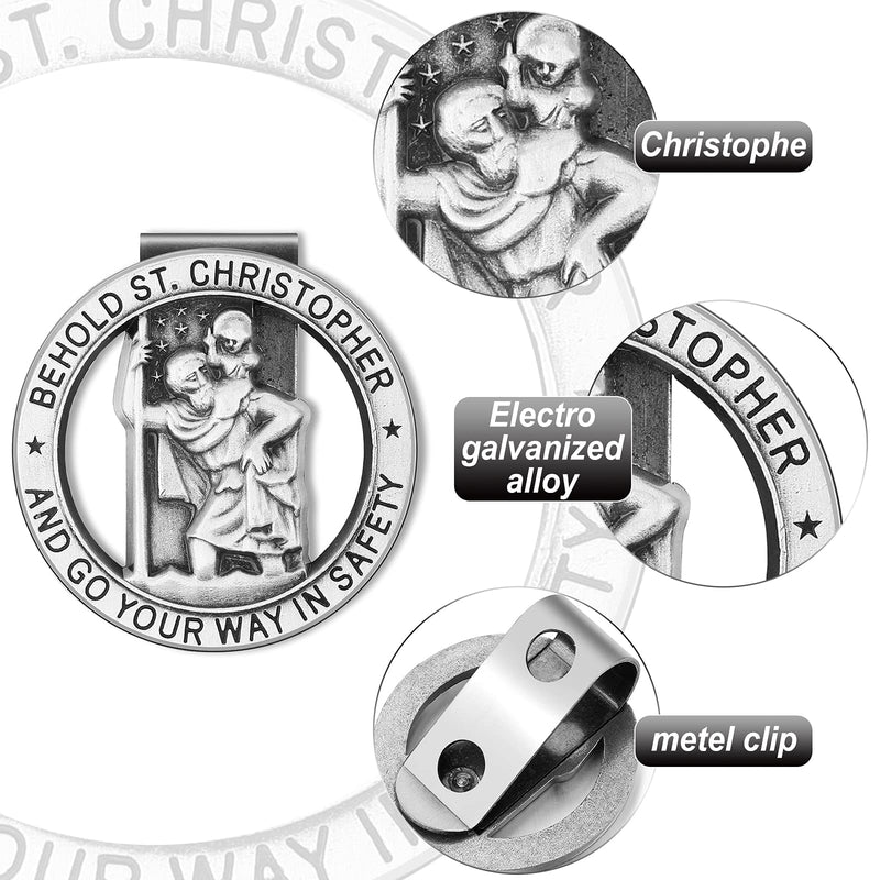 St Christopher Medal for Car Silver Saint Christopher Visor Clip Religious Car Medals Go Your Way in Safety Car Visor Clip Auto Sun Visor Accessories for Parent Family Friend (4) 4