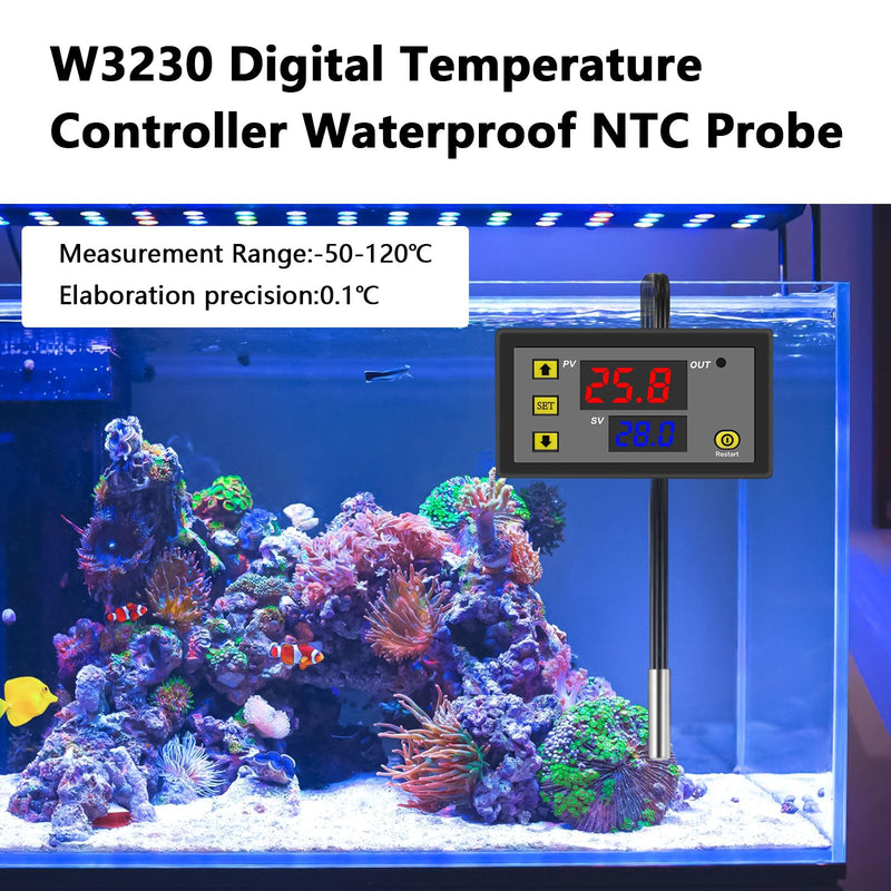 APKLVSR W3230 LCD Digital Thermostat, Digital Temperature Controller DC 12V 20A, Digital Thermostat Temperature Switch-50-120℃ with LCD Digital Display & Temperature Probe High Temperature Alarm-2 Pieces