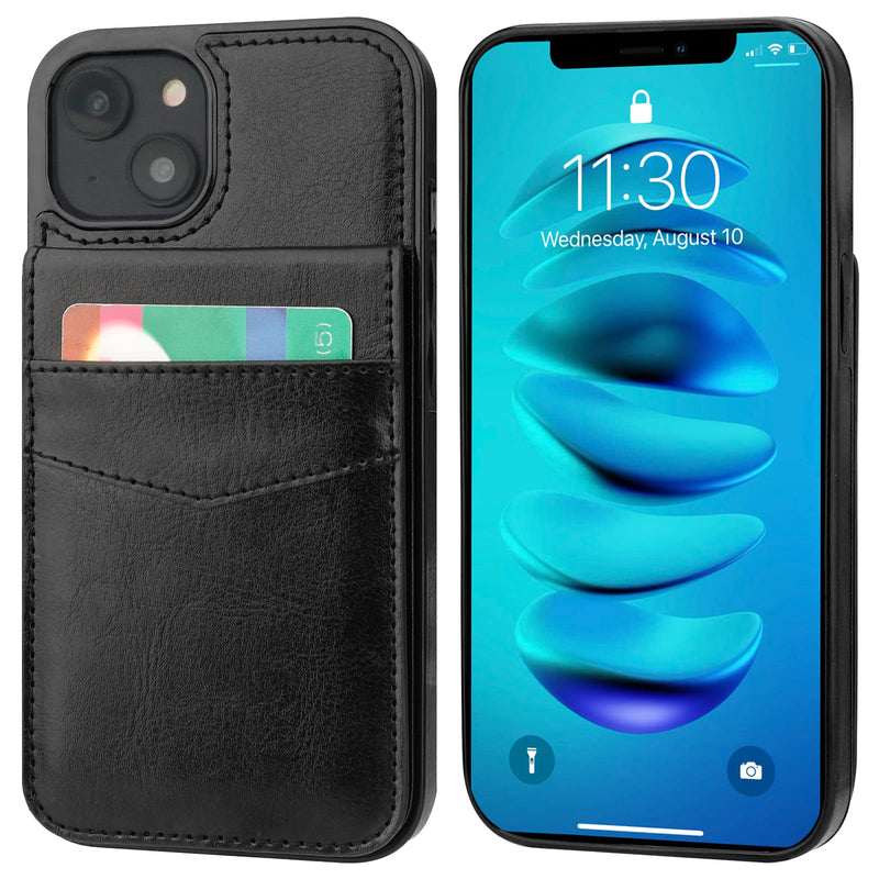 KIHUWEY Compatible with iPhone 14 Case Wallet with Credit Card Holder, Flip Premium Leather Magnetic Clasp Kickstand Heavy Duty Protective Cover for iPhone 14 6.1 Inch (Black) Black