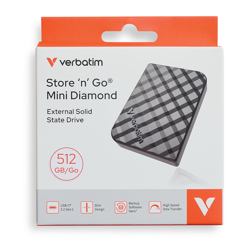 Verbatim 512GB Store 'n’ Go Mini External Solid State Drive USB 3.2 Gen 1 USB-C Connection - Diamond Black 512 GB