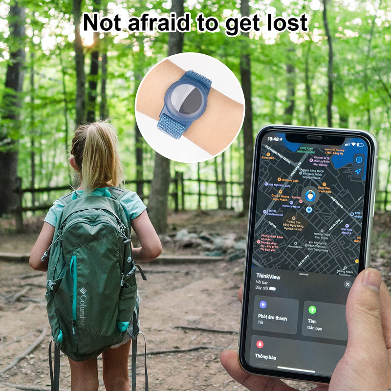 Kids Wristband Compatible with Apple AirTag, Protective Case for Air Tag GPS Tracker Holder with Nylon Bracelet, Adjustable Anti Lost Watch Band for Toddler Child Elder (Blue) Blue