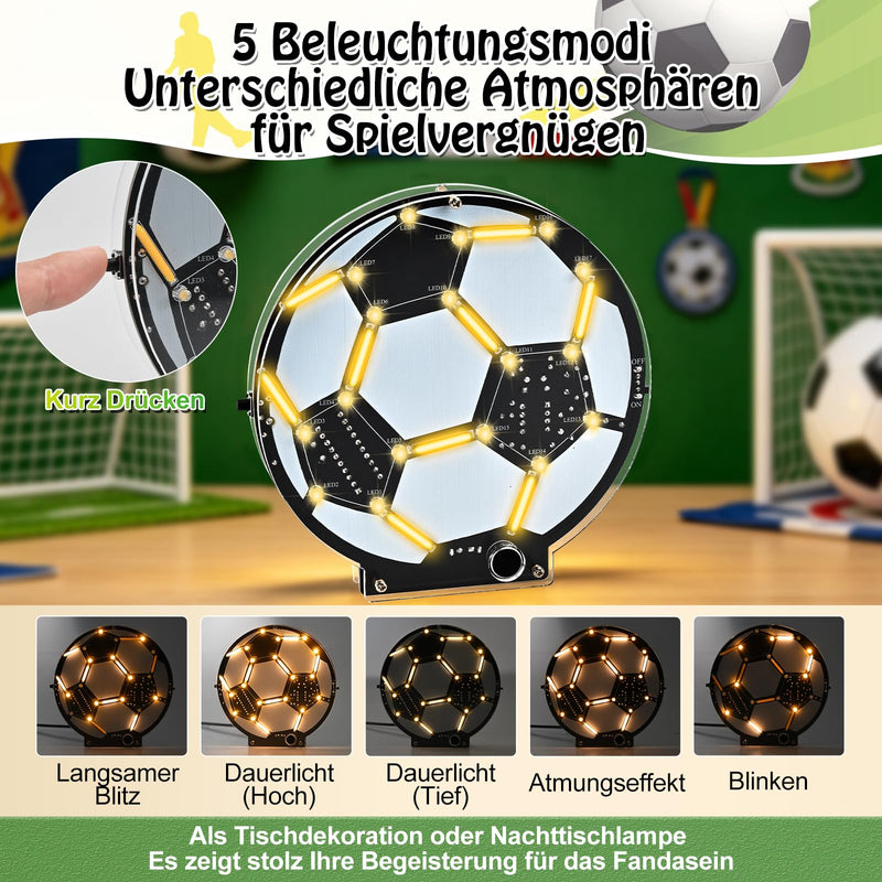 Football Soldering Kit LED Lamp, DIY Mint Learning Set, Electronic Kit for Beginners and Football Fans, Sound-Controlled Light + 5 Modes in Continuous Light Soldering Project, Decorative