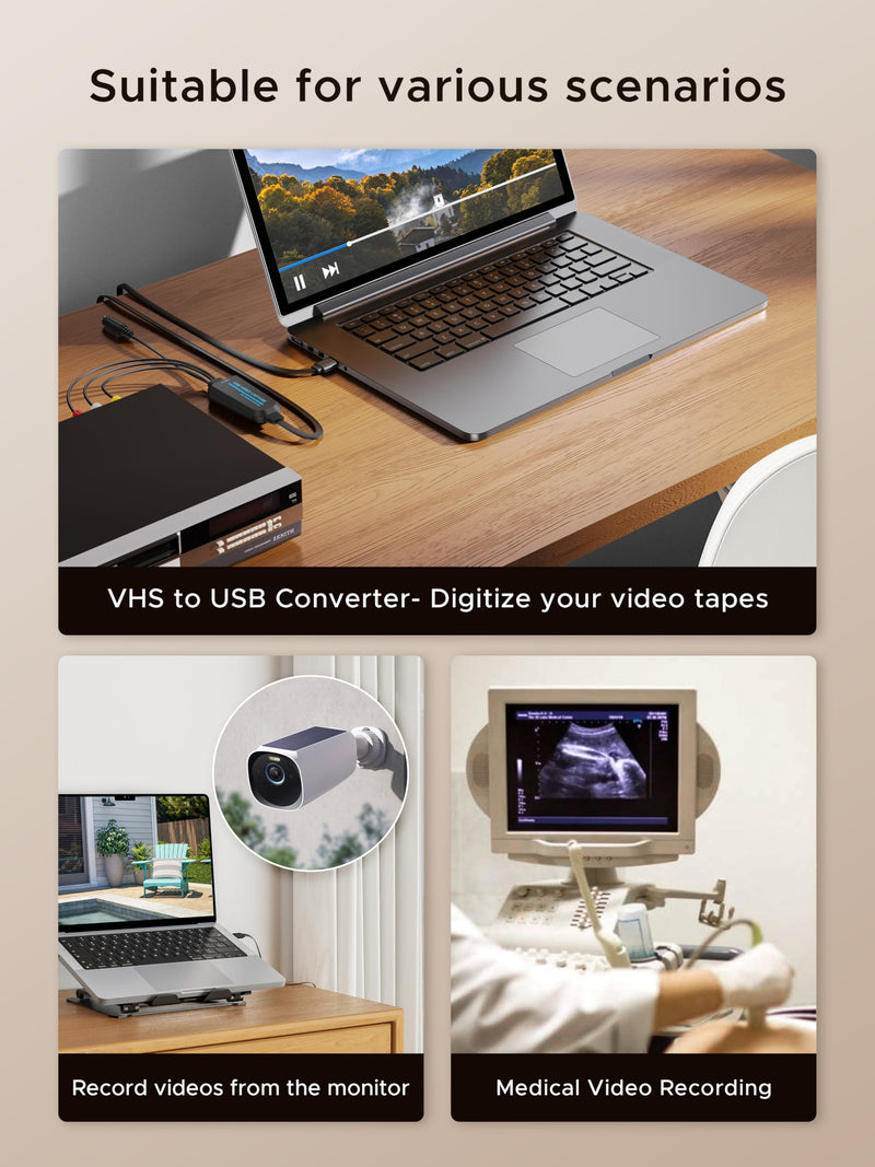 VHS to Digital Converter -1080p USB 2.0 Capture Card- Convert VHS, Mini DV, Hi8, DVD & VCR to Digital for Mac/Windows
