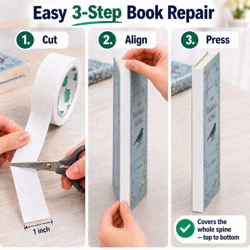 BookGuard 1 Inch White Book Binding Tape, Flexible Cloth Book Repair Tape for Spines, Covers, Textbooks, Hymnals, Bibles and Library Books, 15 Yard Roll 1" Wide
