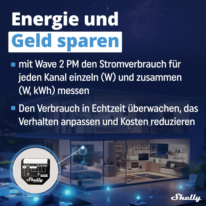 Shelly Wave 2PM | Z-Wave Smart Switch Relay | 2 Channels 16 A with Current Metering | Home Automation | Z-Wave Gateway Required | Low Power Consumption | Z-Wave Repeater | High Compatibility Shelly Wave 2PM