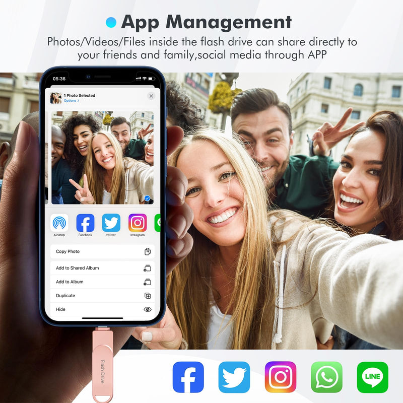 Apple MFi Certified 512GB Photo Stick, Flash Drive for iPhone Memory Stick for Photo/Video Backup Stick, High-Speed USB Stick iPhone Storage Drive Compatible for iPhone/iPad/Android/PC (Pink) Pink