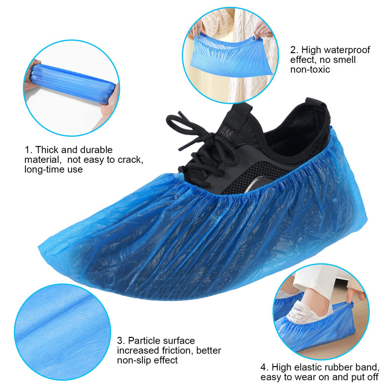 flintronic 100 Pieces CPE Plastic Shoe Covers, Eco-Friendly Shoe Covers, Waterproof Non-Slip Dust Covers, Suitable for Shoes/Floors/Carpets Clean and Tidy, 50 Pairs/Blue 100 Pieces (50 Pairs)