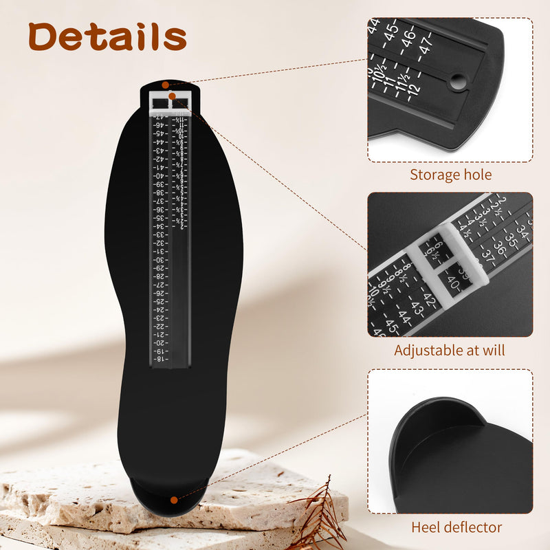 Foot Measuring Device, Shoe Sizes Measuring Sizes with 1 Measuring Tape Feet, Children Adult Shoe Measuring Device for EUR UK Shoe Measuring Device (Black)