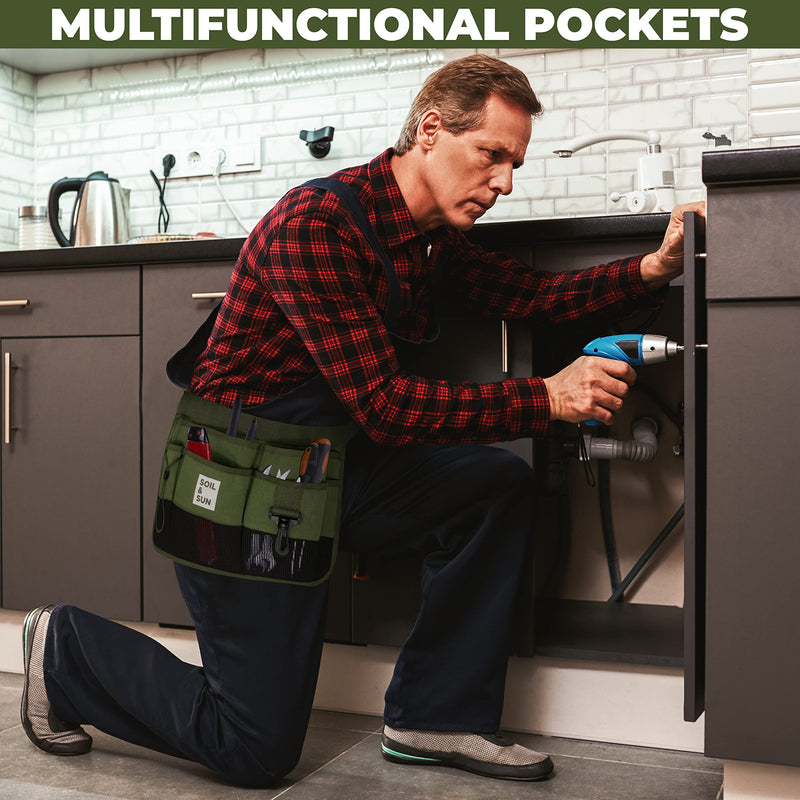 Soil & Sun Garden Tool Belt for Women, Tool Apron, Utility Belt Women, Teacher, Canvas Waist Apron with Pockets,Garden Aprons Green