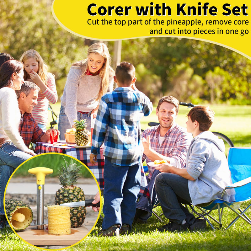 YYP Pineapple Cutter with Knife, [Upgraded, Electric & Manual] Durable Pineapple Corer with Electric Drill Accessory, Stainless Steel Fruit Peeler Knife Pineapple Slicer Core Remover Kitchen Tool Pineapple Corer with Knife