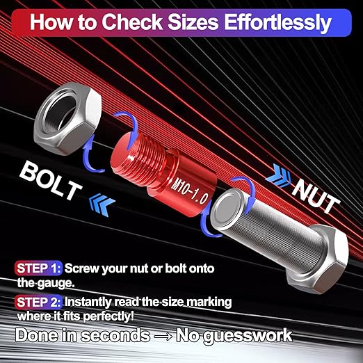 50Pcs Thread Checker, Bolt Size Finder Nut and Bolt Thread Checker, 23 Metric & 27 SAE Box Set Thread Gauge Size Checker in Narrow Area