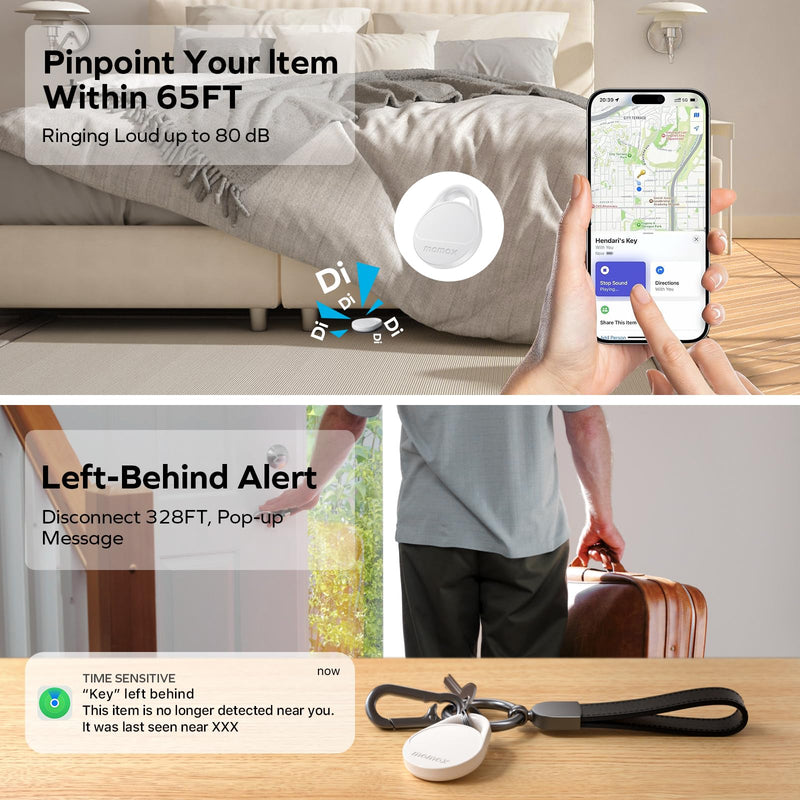 Momax Tracker Electronics Key Finder Luggage Tracker Smart Tag for Key, Backpack, Wallet, Pets Works with Apple Find My (iOS Only) and Global Search Range Include DIY Personalized Stickers White