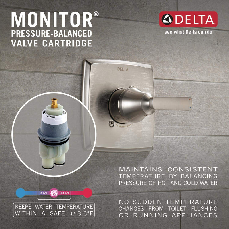 Delta Foundations 13 Series 2-Spray Shower Faucet Set, Brushed Nickel Shower Head and Handle Set, Valve Trim Kit, Stainless BT13210-SS (Valve Not Included) 3.5 Inch
