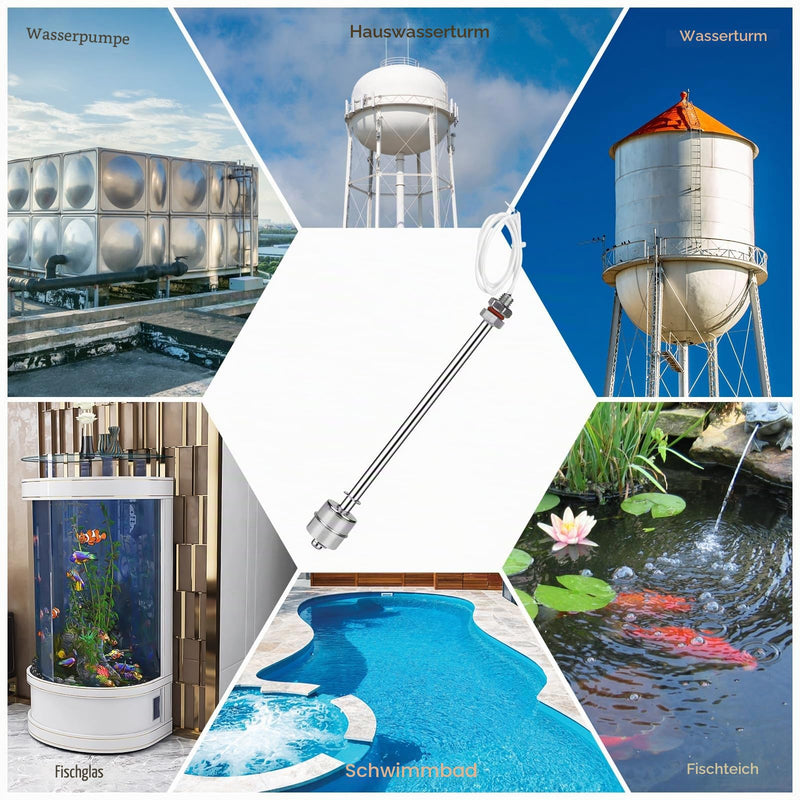 EXLECO Stainless Steel Float Switch 150 mm M10 Vertical 230 V | Water Level Sensor, Liquid Level Regulator for Water Pump, Pool & Pond