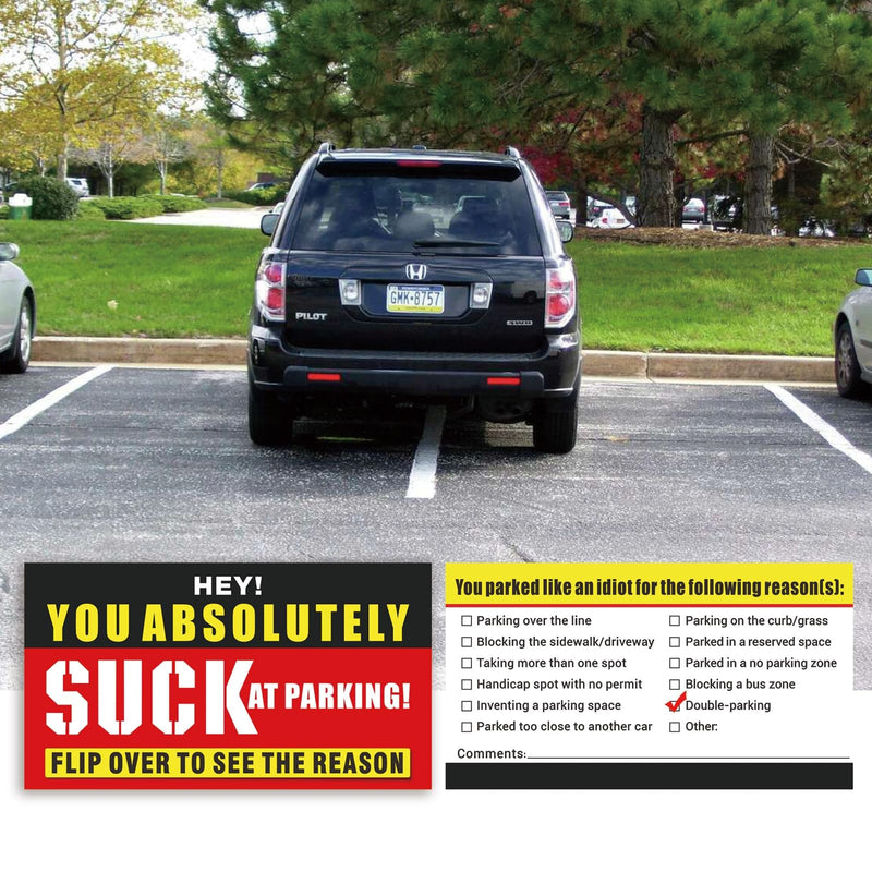 Bad Parking Cards - 100Pcs You Absolutely Suck At Parking Cards -Funny Parking Violation Tickets with Multi Violation Reasons (3.5 x 2 Inches), Red