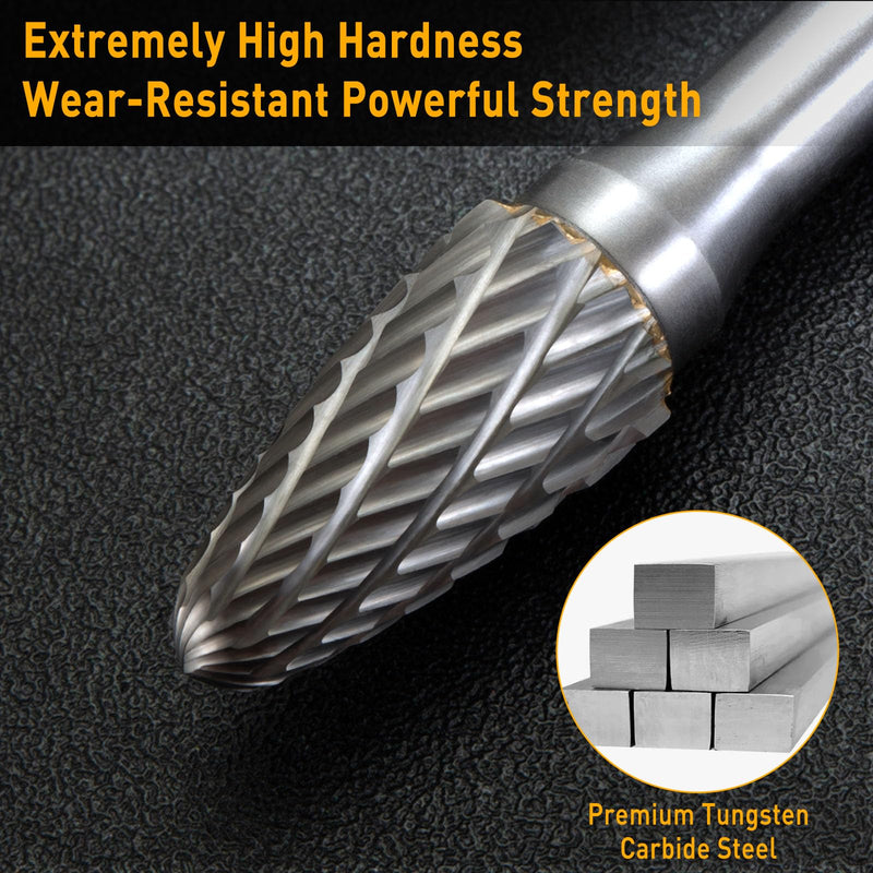 10 Pcs Carbide Burr Set 1/4 Shank w/Big Beech Holder Die Grinder Bits Drill Bits Grinding Bits for Metal Rotary Tool Attachment Accessories Rasp Weld Wood Stone for Milwaukee Dewalt 6mm-10PCS