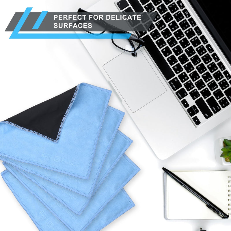Eco-Fused Microfiber Cleaning Cloths - 5 Pack - Double-Sided Cleaning Cloths - Microfiber and Suede Cloth for Smartphones, LCD TV, Tablets, Laptop Screens, Camera Lenses and Delicate Surfaces 5 Pack - 6.6 X 6.2" (Blue)