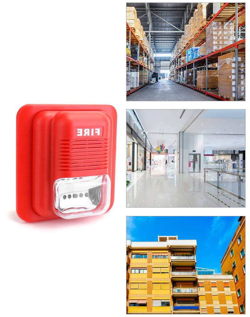 QWORK Fire Alarm, 2 Pack 12 / 24V DC Wired Sound and Light Fire Alarm Warning Strobe Siren Horn, Sound Alarm Security System Sensor