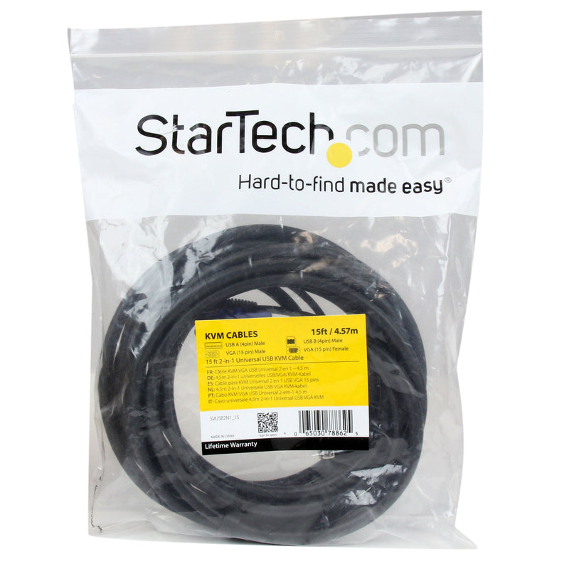 StarTech.com 2-in-1 Universal USB KVM Cable - Video / USB cable - HD-15 (VGA), USB Type B (M) to USB, HD-15 (VGA) - 15 ft - SVUSB2N1_15, Black