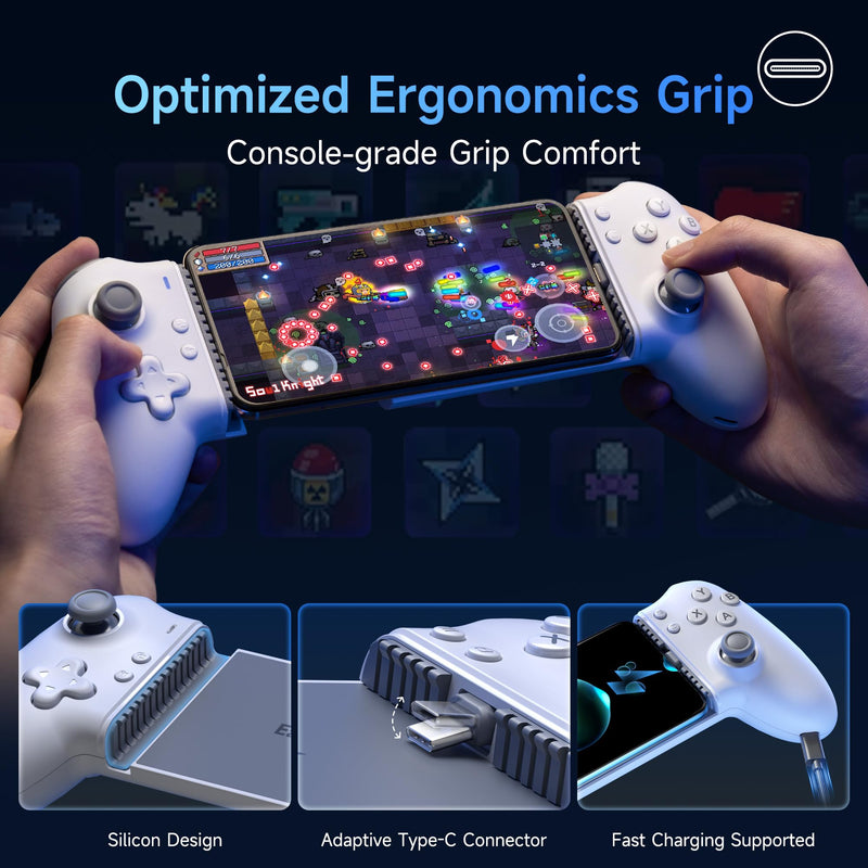 EasySMX M15 Mobile Gaming Controller for Android/iPhone 15 Series,Android Controller with Hall Trigger/Joysticks for Play Minecraft,COD White
