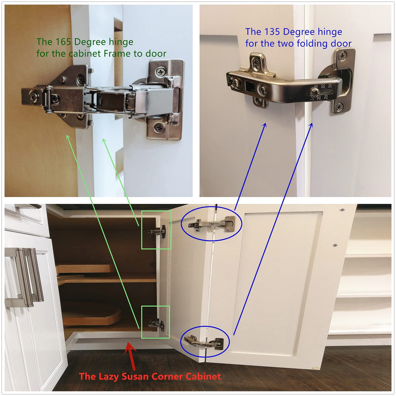 2 of Clip-on Soft-Close Hinge for Corner Lazy Susan Hinges Full Overlay Concealed for Corner Cabinet Lasy Susan Hinge (165 Degree) 165 Degree
