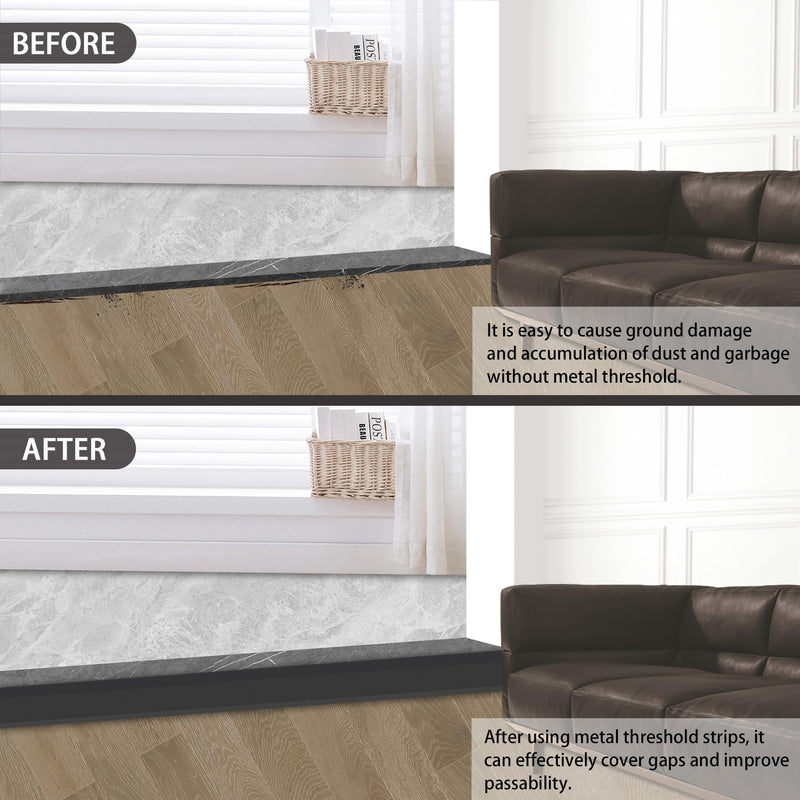Gaahing Aluminum Floor Transition Threshold Strip, Bridge the Height Gap Between 0.3 to 1.6 inches for Doorway Ramp (35.4in x 3.9in, Matte Black) 35.4in x 3.9in, Matte Black