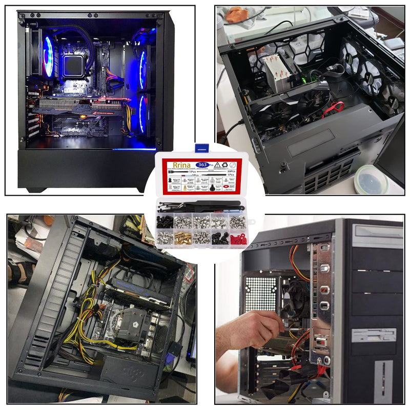 363Pcs Computer Screw Standoffs Assortment Kit for 2.5in SSD Hard Drive Computer Case Motherboard Fan Power Graphics