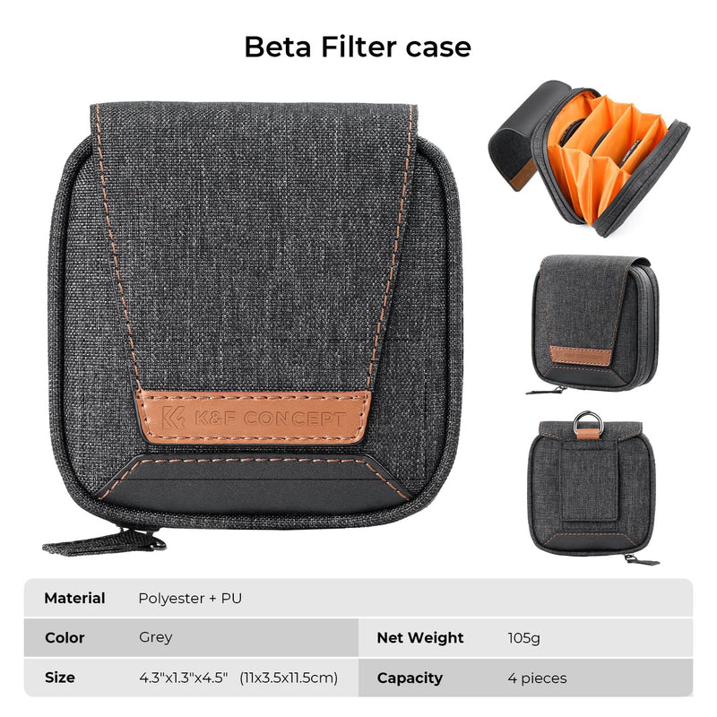 K&F Concept 4 in 1 Basic Model Lens Filter Pouch Up to 95mm solar filter Pouch Case Camera Lens Filter Storage Wallet for ND UV CPL Filter Waterproof Filter Pouch Grey 03-XL