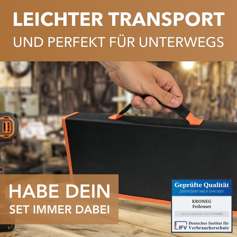 KRONEG file set - [21-piece] file set - high-quality steel metal files for wood, metal & plastic - file set with cross cut - key files - including carrying case, wire brush & 4-in-1 file