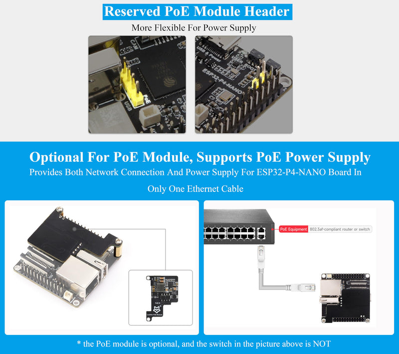 ESP32-P4-NANO Development Board, ESP32-P4 Chip: RISC-V Dual-Core and Single-Core Processors, Human-Machine Interfaces: MIPI-CSI, MIPI-DSI, USB, ETH, etc. Comes with Speaker and PoE Module, 4 Items