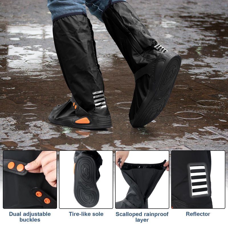 Waterproof Shoe Covers for Women Men, Reusable Rain Boot Shoe Covers with Reflector, Suitable for Traveling, Riding, Hiking (Black, X-Large) Black