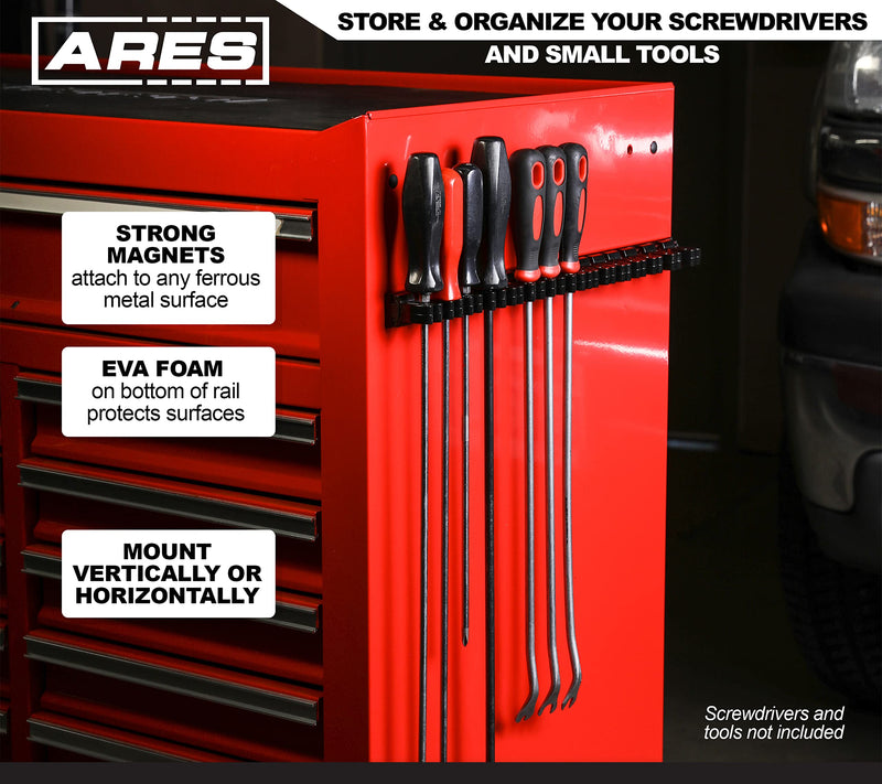 ARES 62027 - Blue 16.5-Inch Hand Tool Holder - Aluminum Rail Stores up to 16 Screwdrivers or Small Tools and Keeps Your Garage Organized 1-Piece
