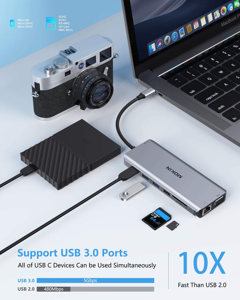 14 in 1 USB-C Docking Station - Dual Monitor Laptop Dock with 2 HDMI, VGA, 5 USB, SD/TF for Dell/Surface/HP/Lenovo Laptops 14 in 1（2 HDMI+VGA）