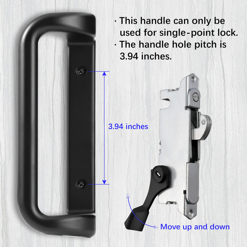 House Guard Black Sliding Glass Door Handle Set with Lock and Key | Fits 3-15/16 in screw holes; keyed mortise lock, reversible, for 1-3/16 to 2 in doors
